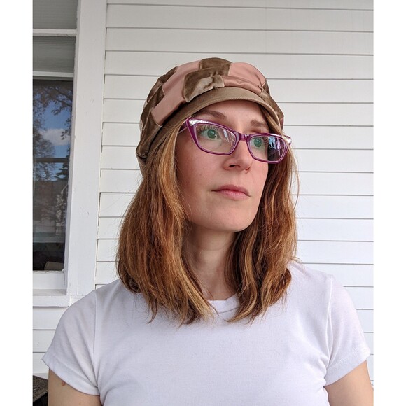 Vintage Cloche Hat Metallic Bronze Velvet Rose Gold Satin - Picture 3 of 9